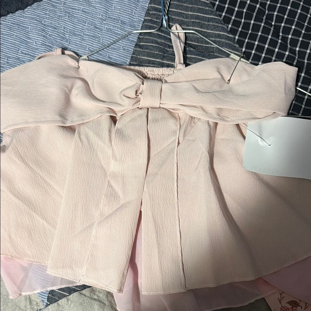 SHEIN Blush Pink Bow Front Strapless Top